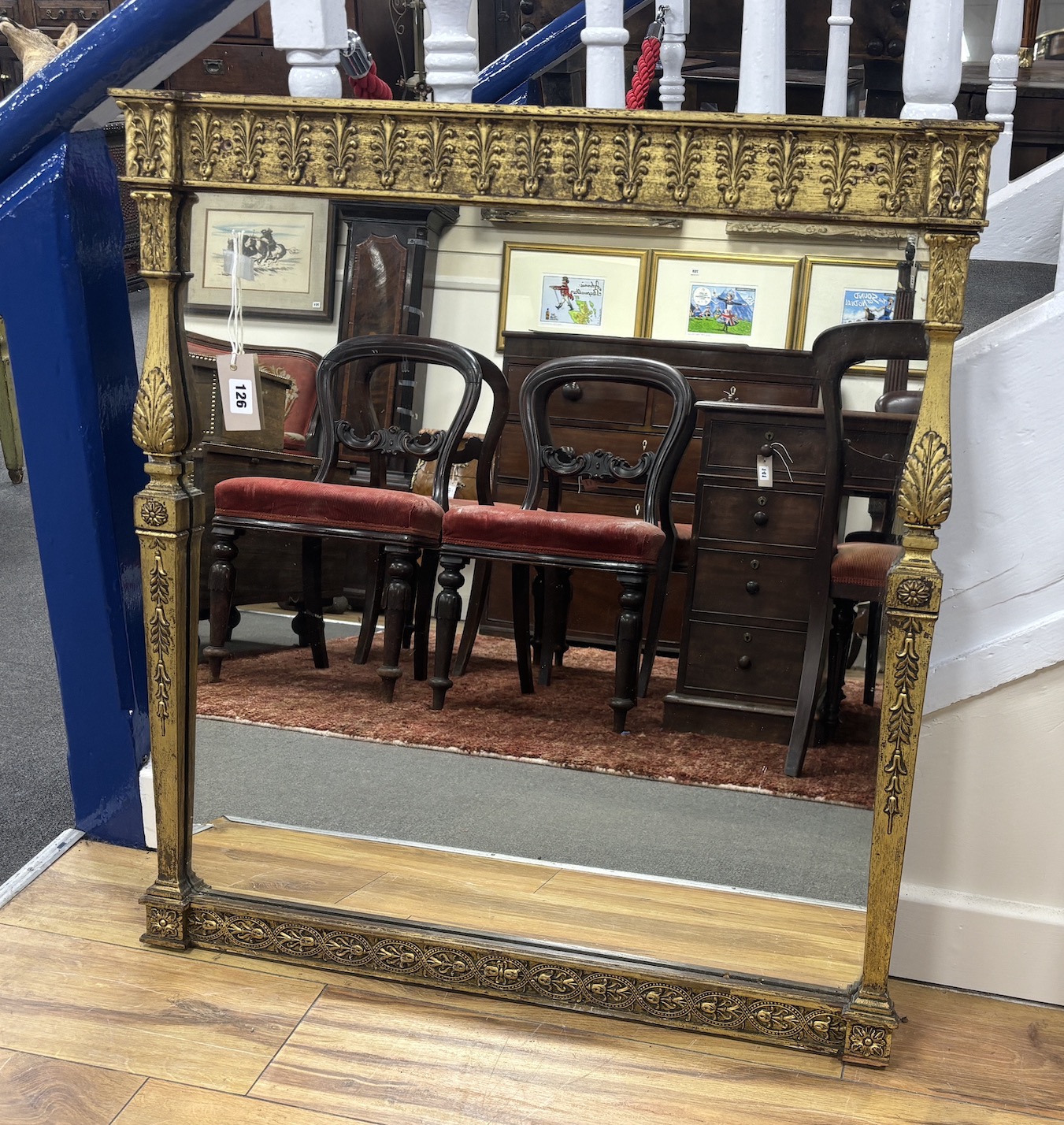 A 19th century gilt overmantel mirror, width 77cm, height 82cm